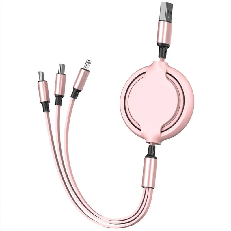 Telescopic Retractable Flexible 3 in 1 Fast Charging Cable USB2.0 to Type-C&Android&Lightning Mobile Phone Cable